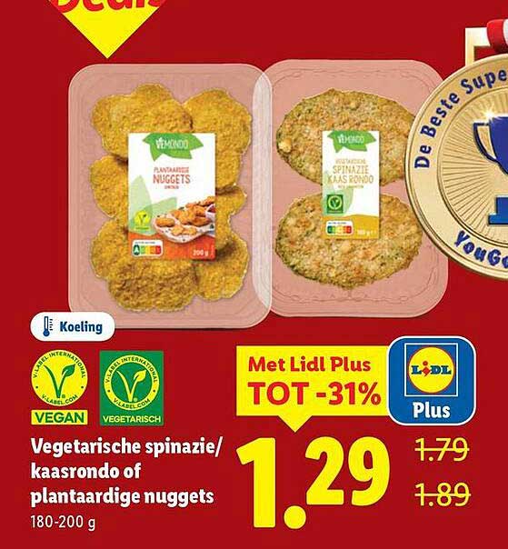 Vegetarische spinazie/kaasrondo of plantaardige nuggets