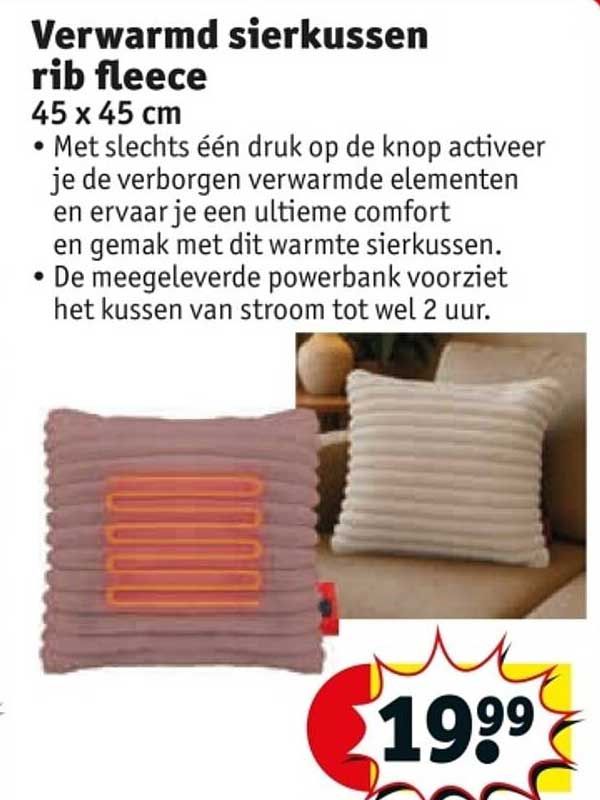 Verwarmd sierkussen rib fleece