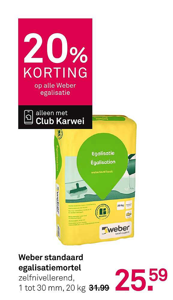 Weber standaard egalisatiemortel zelfnivellerend, 1 tot 30 mm, 20 kg
