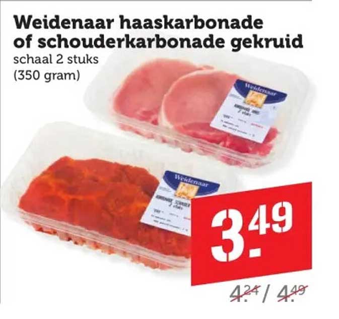 Weidenaar haaskarbonade of schouderkarbonade gekruid schaal 2 stuks (350 gram)