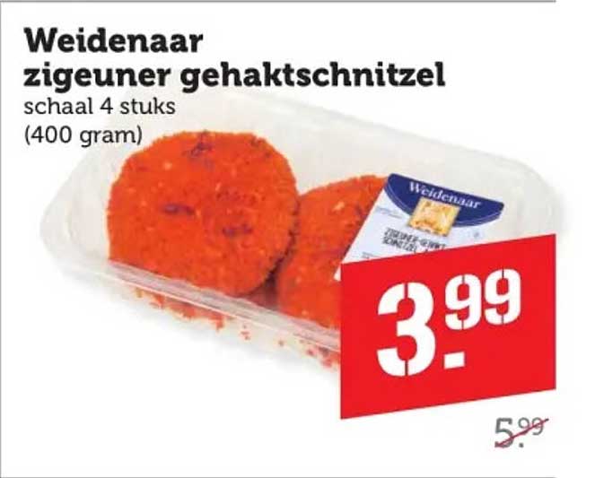 Weidenaar zigeuner gehaktschnitzel schaal 4 stuks (400 gram)