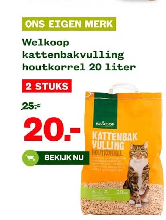 Welkoop kattenbakvulling houtkorrel 20 liter