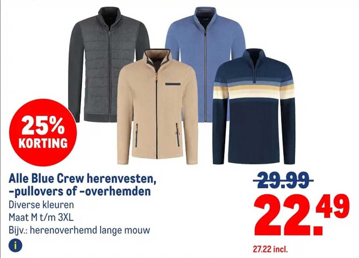 Alle Blue Crew herenvesten, -pullovers of -overhemden