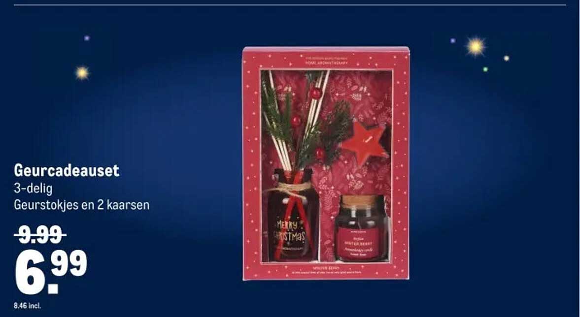 Geurcadeauset 3-delig Geurstokjes en 2 kaarsen