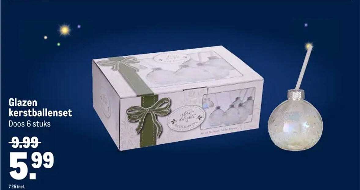 Glazen kerstballenset Doos 6 stuks
