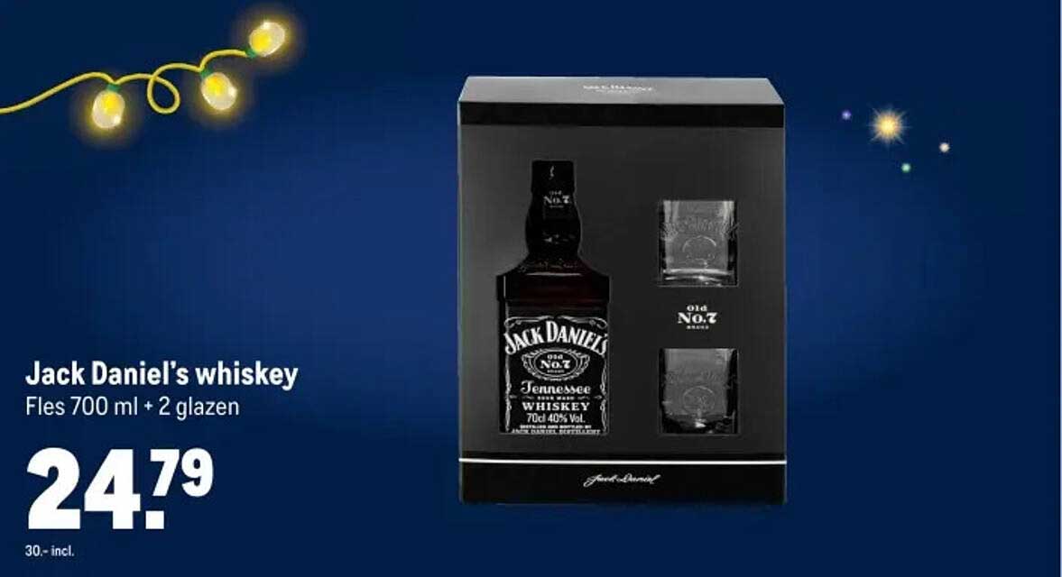 Jack Daniel's whiskey Fles 700 ml + 2 glazen