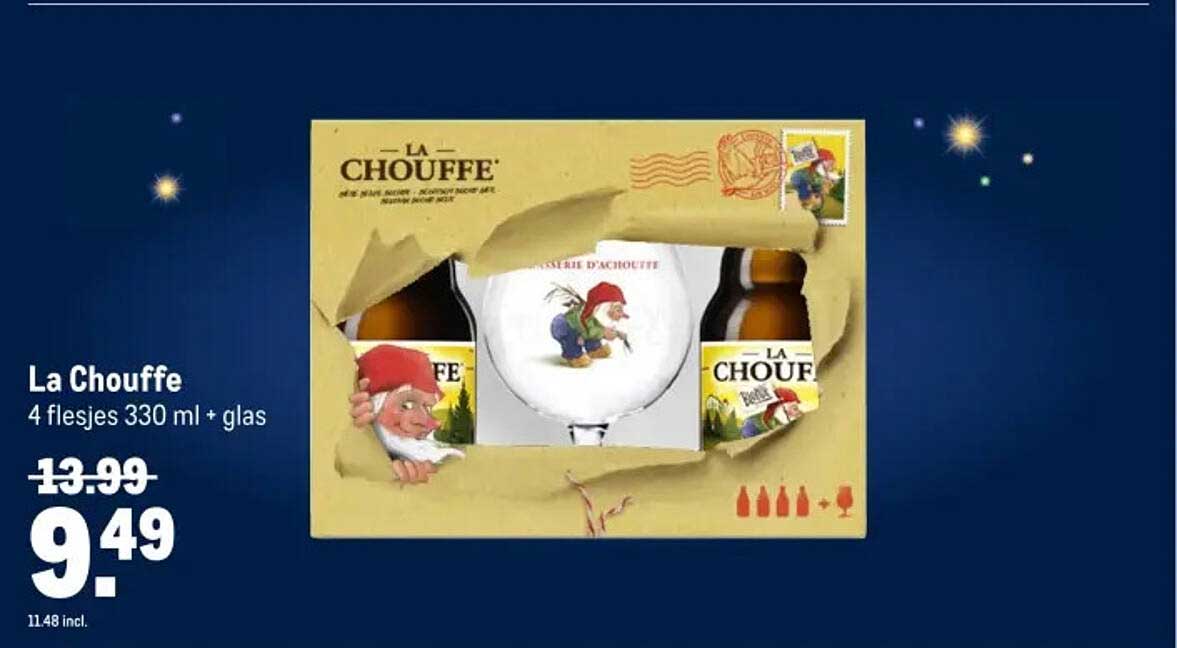 La Chouffe 4 flesjes 330 ml + glas