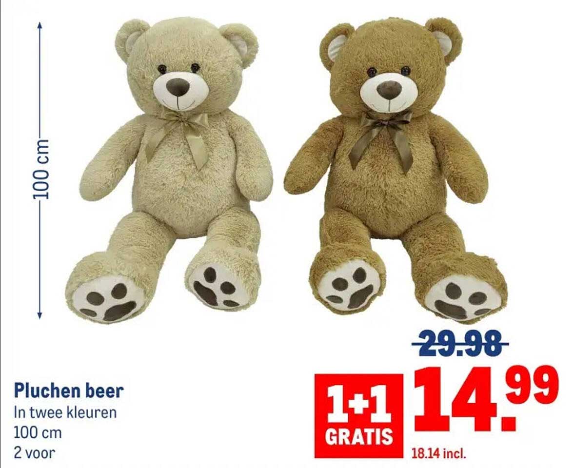 Pluchen beer in twee kleuren 100 cm 2 voor