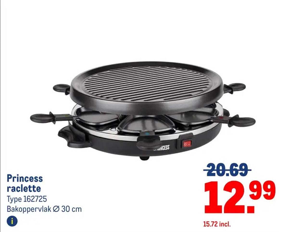 Princess raclette Type 162725 Bakoppervlak Ø 30 cm