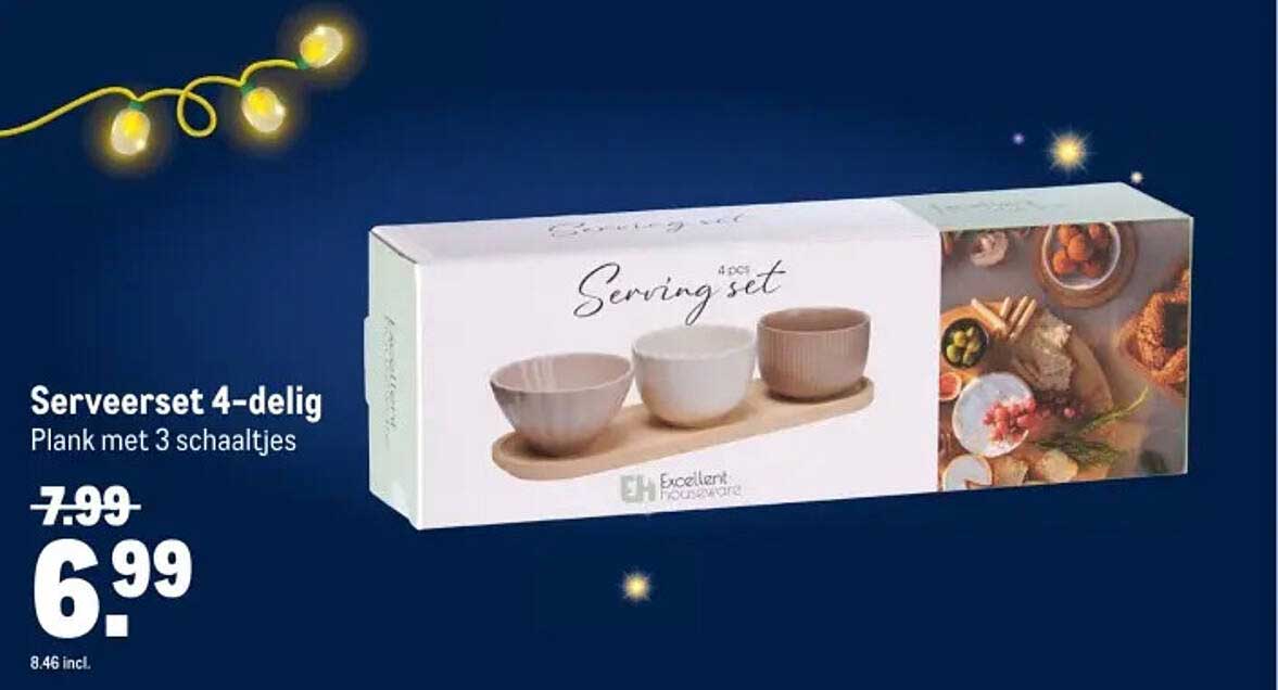 Serveerset 4-delig Plank met 3 schaaltjes