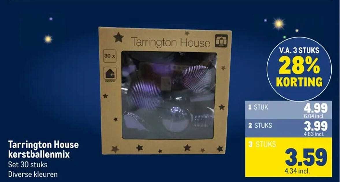 Tarrington House kerstballenmix Set 30 stuks Diverse kleuren