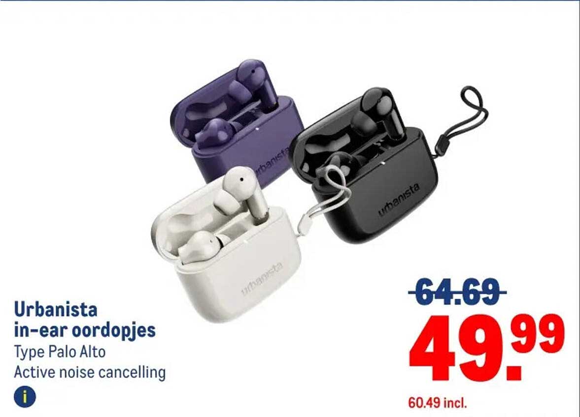 Urbanista in-ear oordopjes Type Palo Alto Active noise cancelling