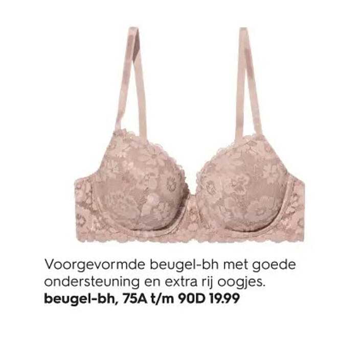 Voorgevormde beugel-bh met goede ondersteuning en extra rij oogjes.