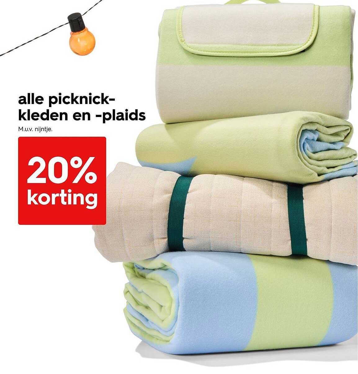 20% korting op alle picknickkleden en -plaids