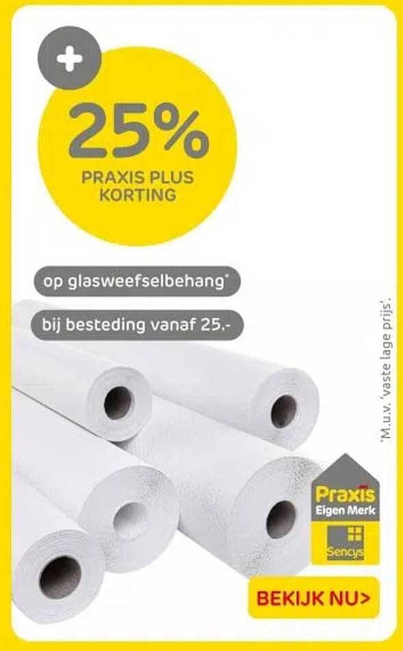 25% PRAKIS PLUS KORTING op glasweefselbehang bij besteding vanaf 25,-