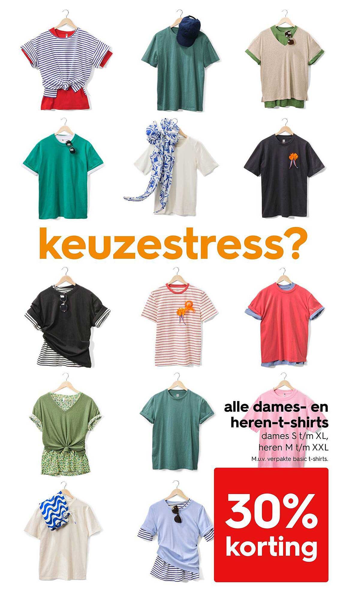 alle dames- en heren-t-shirts 30% korting