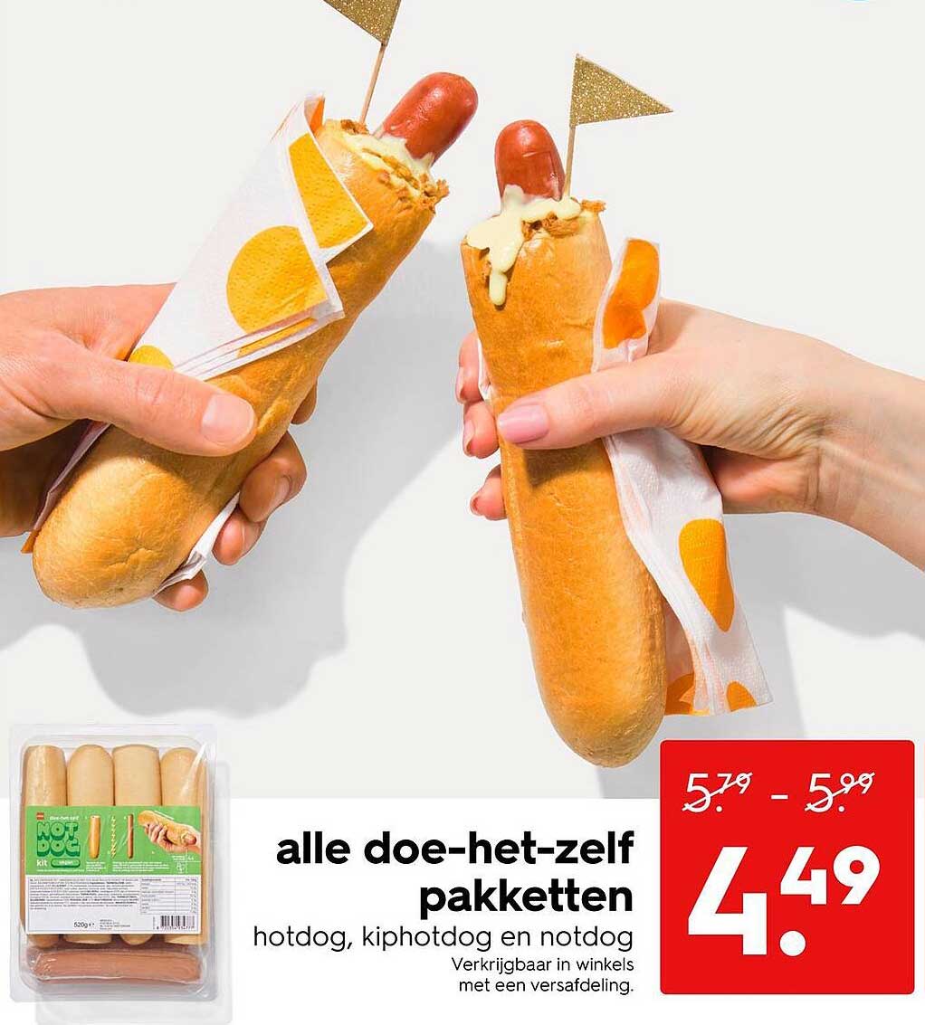 alle doe-het-zelf pakketten hotdog, kiphotdog en notdog