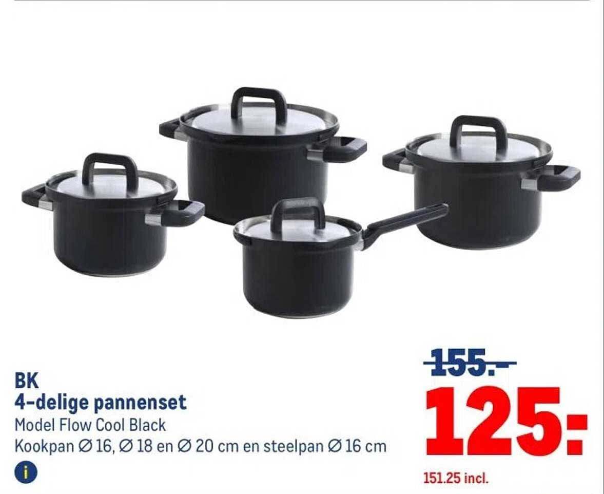 BK 4-delige pannenset Model Flow Cool Black
