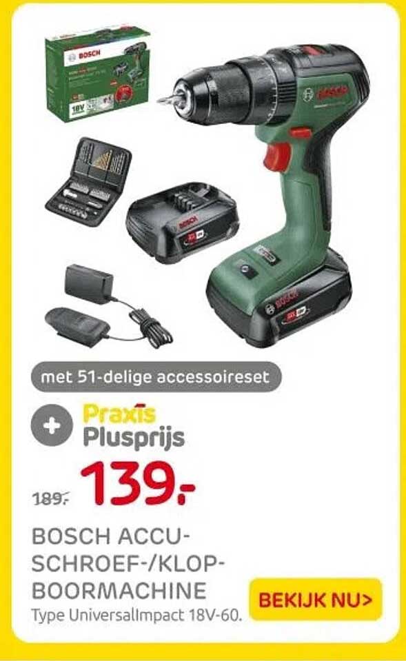 BOSCH ACCU-SCHROEF-/KLOP-BOORMACHINE Type UniversalImpact 18V-60.