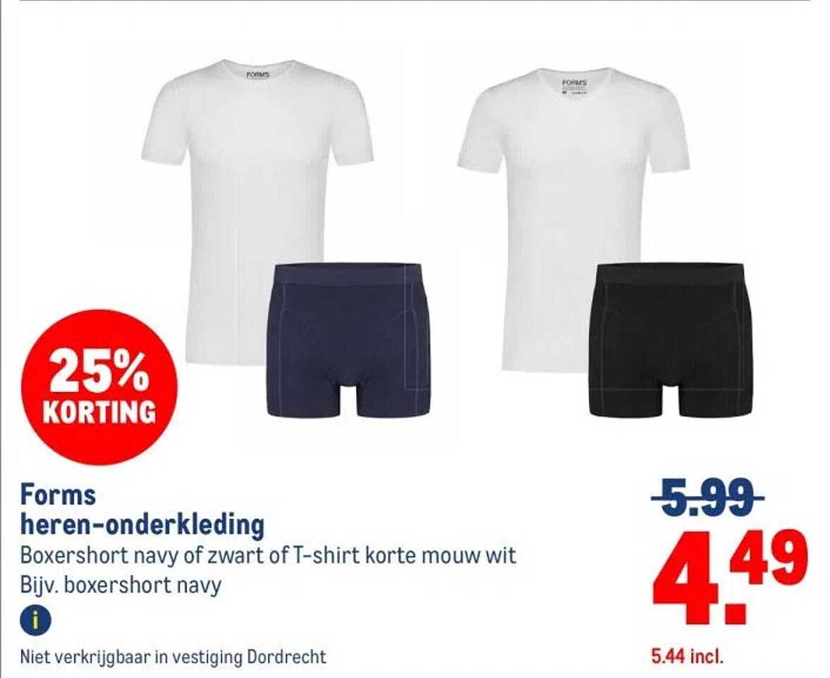 Forms heren-onderkleding Boxershort navy of zwart of T-shirt korte mouw wit
