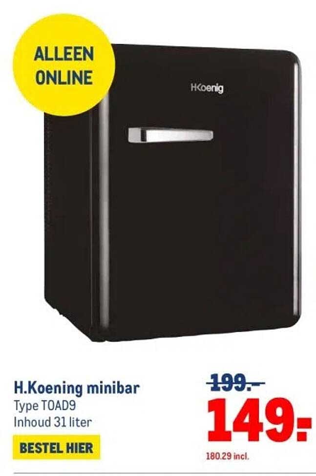 H.Koenig minibar Type T0AD9 Inhoud 31 liter