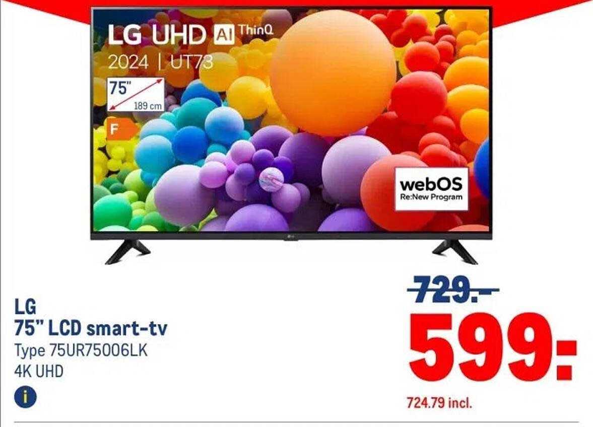 LG 75" LCD smart-tv Type 75UR75006LK 4K UHD