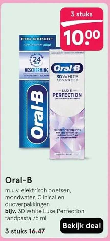 Oral-B 3D White Luxe Perfection tandpasta 75 ml - 3 stuks voor €10,00