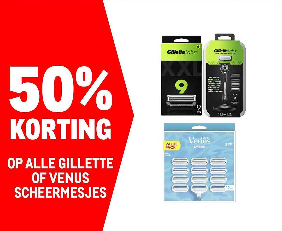 50% KORTING OP ALLE GILLETTE OF VENUS SCHEERMESJES