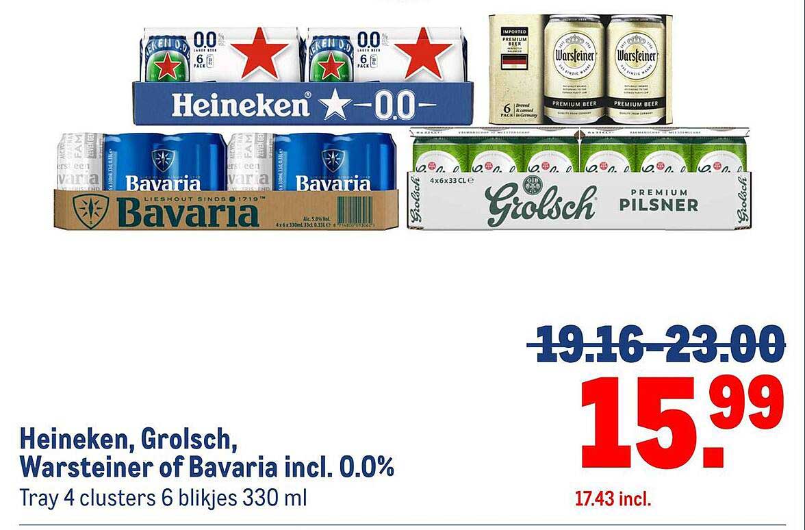 Heineken, Grolsch, Warsteiner of Bavaria incl. 0.0%