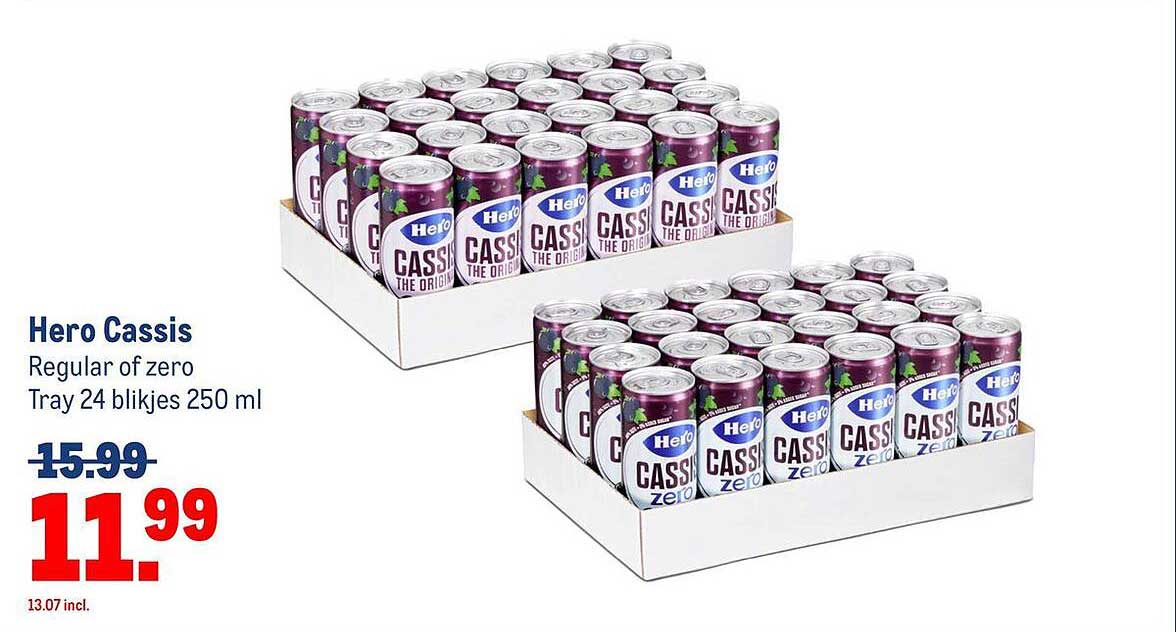 Hero Cassis Regular of zero Tray 24 blikjes 250 ml