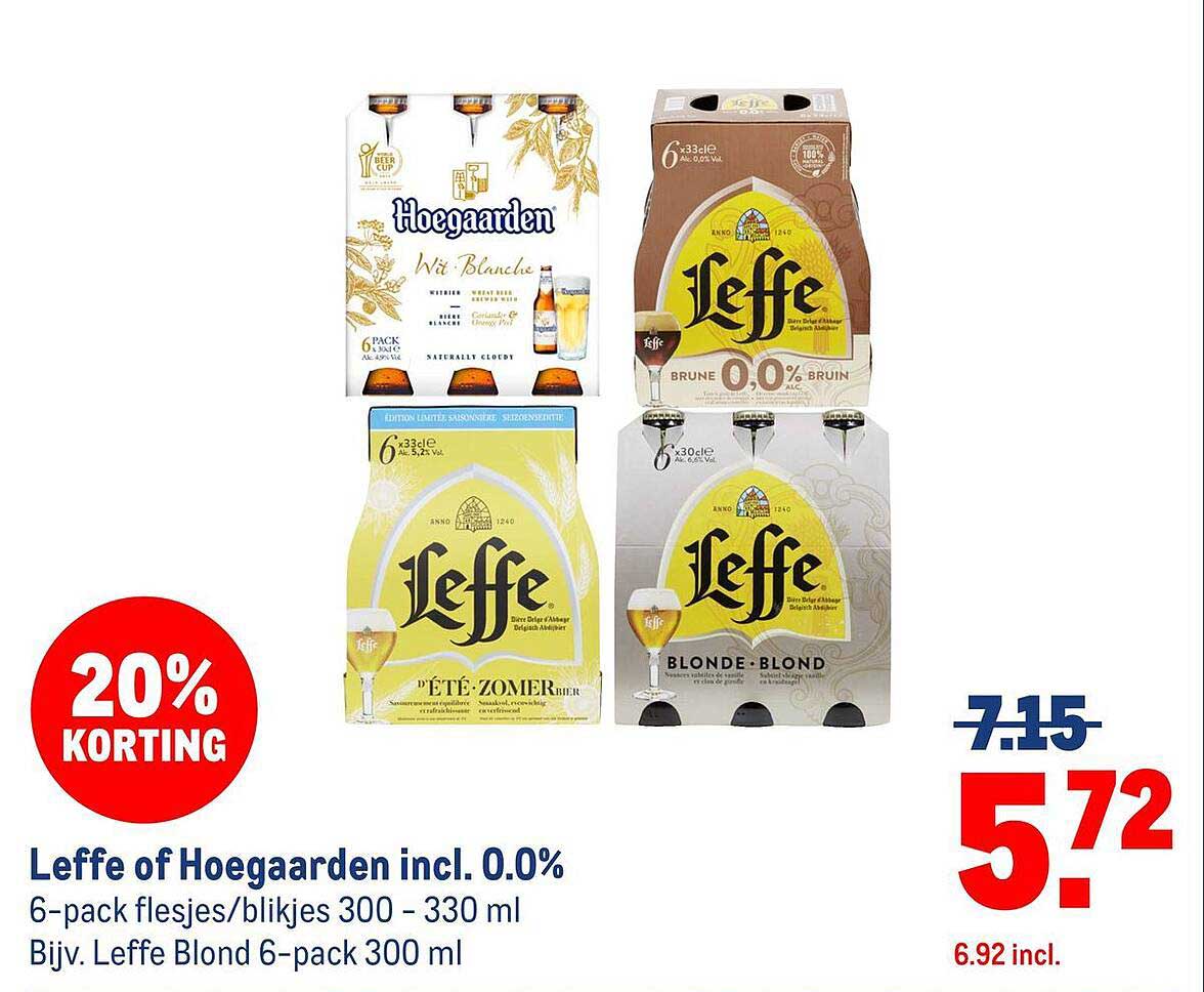 Leffe of Hoegaarden incl. 0.0% 6-pack flesjes/blikjes 300 - 330 ml