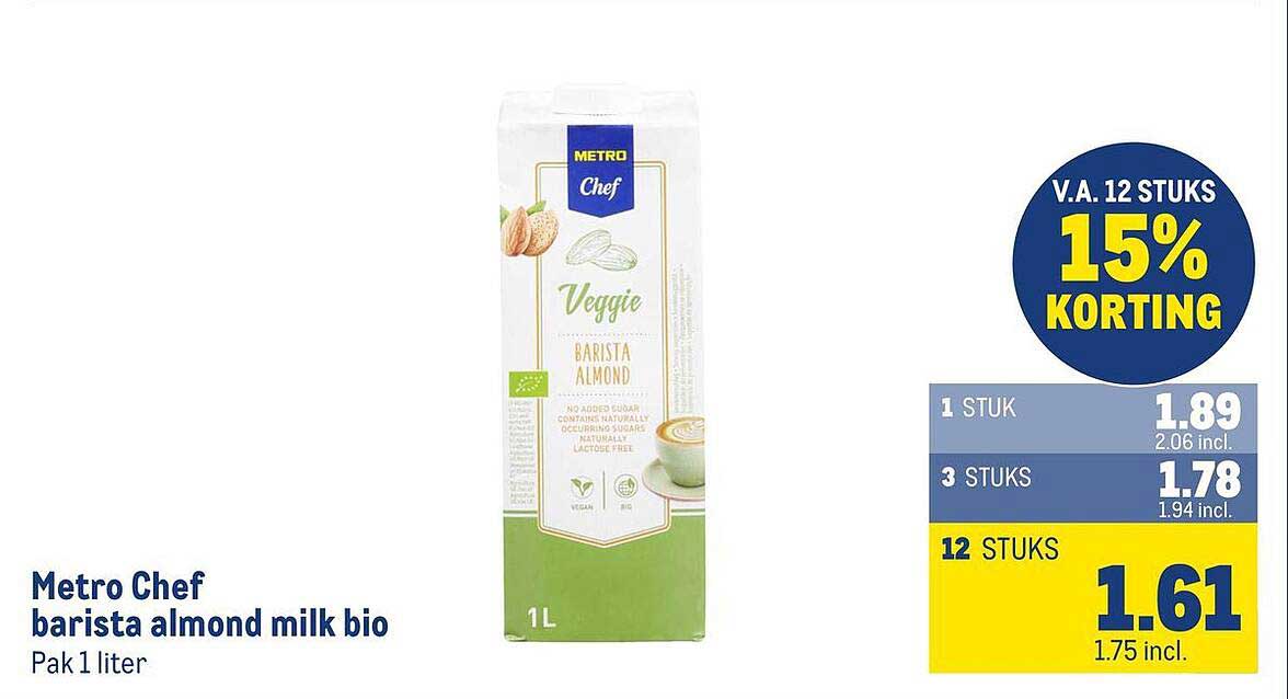 Metro Chef barista almond milk bio Pak 1 liter