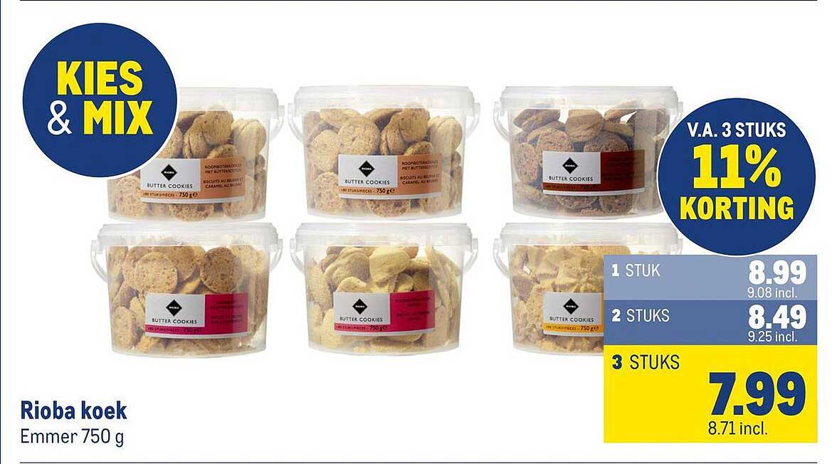 Rioba koeken 750 g - V.A. 3 stuks 11% korting