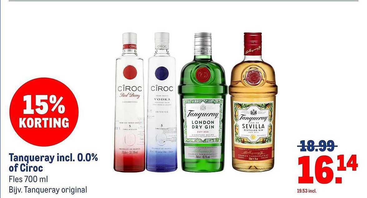 Tanqueray incl. 0.0% of Ciroc Fles 700 ml