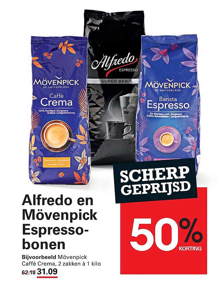 Alfredo en Mövenpick Espresso-bonen 50% korting