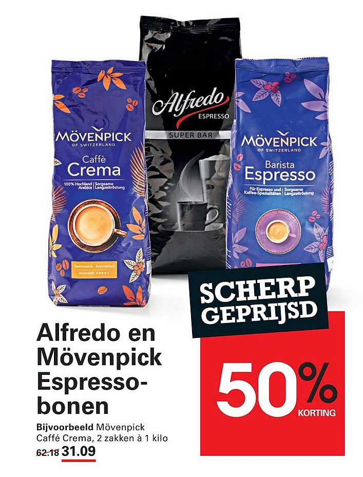 Alfredo en Mövenpick Espresso-bonen 50% korting
