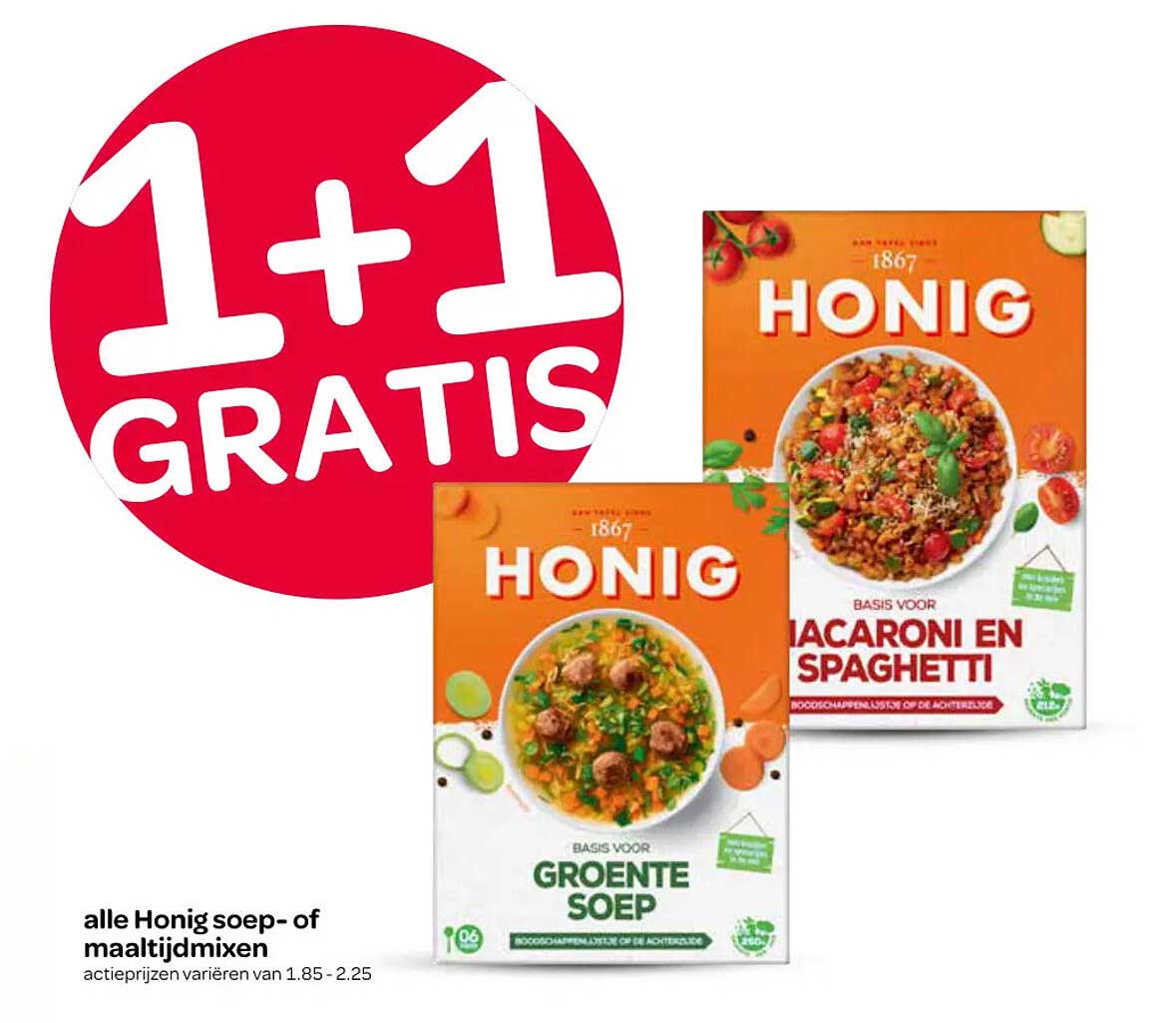 alle Honig soep- of maaltijdmixen 1+1 gratis