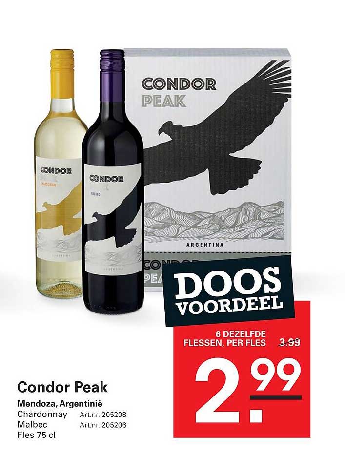 Condor Peak Mendoza, Argentinië Chardonnay Malbec Fles 75 cl DOOS VOORDEEL