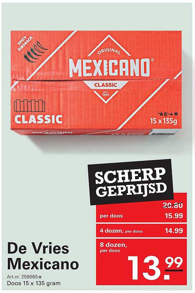 De Vries Mexicano Classic - 8 dozen, per doos