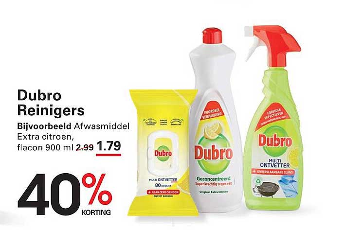 Dubro Reinigers Bijvoorbeeld Afwasmiddel Extra citroen, flacon 900 ml 40% korting