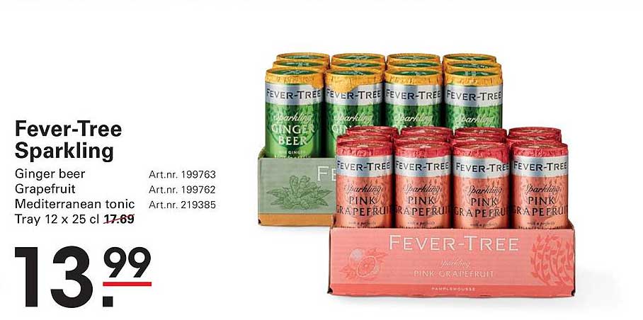 Fever-Tree Sparkling Ginger beer Grapefruit Mediterraneean tonic Tray 12 x 25 cl