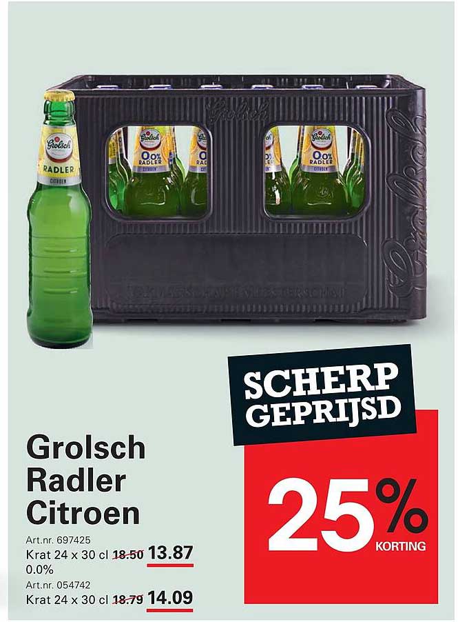 Grolsch Radler Citroen 25% korting