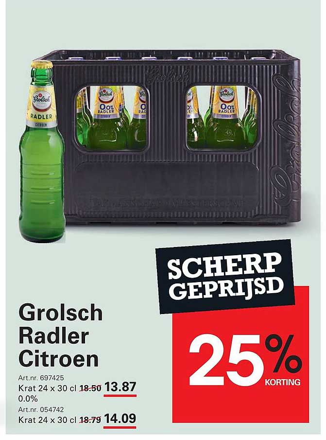 Grolsch Radler Citroen 25% KORTING