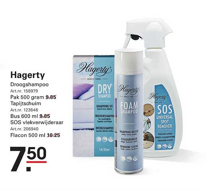 Hagerty Droogshampoo, Tapijtschuim, SOS vlekverwijderaar