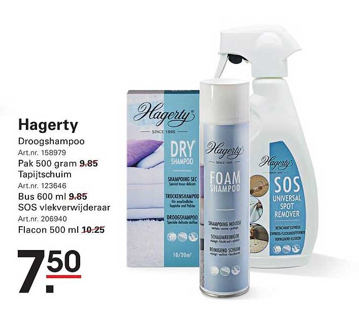 Hagerty Droogshampoo, Tapijtschuim, SOS vlekverwijderaar