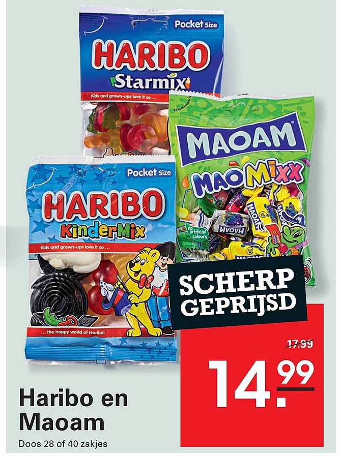 Haribo en Maoam Doos 28 of 40 zakjes SCHERP GEPRIJSD
