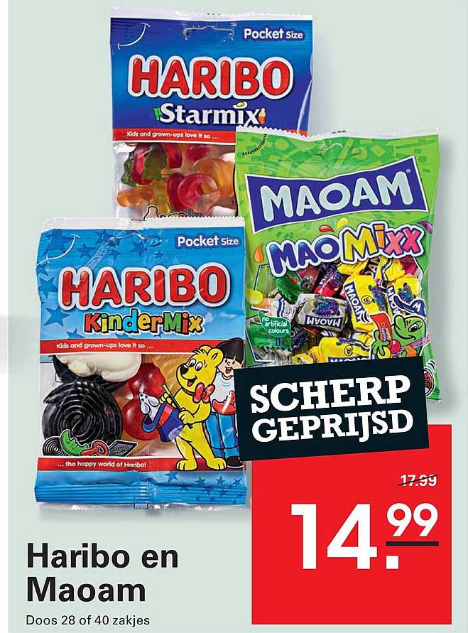 Haribo en Maoam Doos 28 of 40 zakjes SCHERP GEPRIJSD