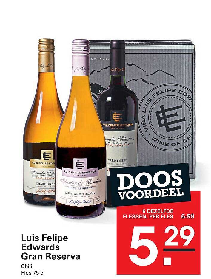 Luis Felipe Edwards Gran Reserva Chili Fles 75 cl DOOS VOORDEEL 6 DEZELFDE FLESSEN, PER FLES