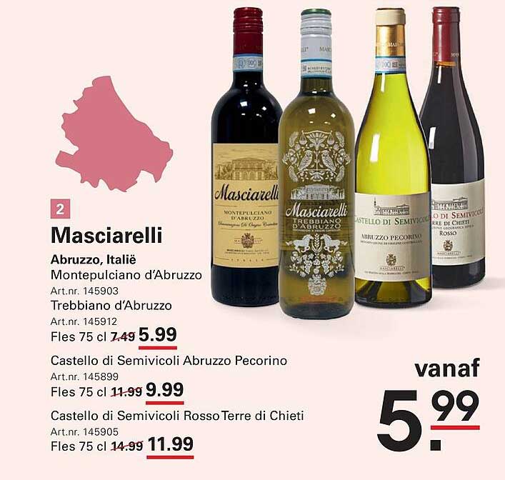 Masciarelli Abruzzo, Italië Montepulciano d’Abruzzo Trebbiano d’Abruzzo Castello di Semivicoli Abruzzo Pecorino Castello di Semivicoli Rosso Terre di Chieti vanaf