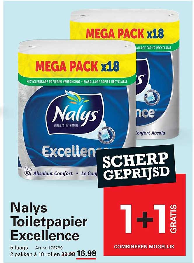 Nalys Toiletpapier Excellence 1+1 gratis